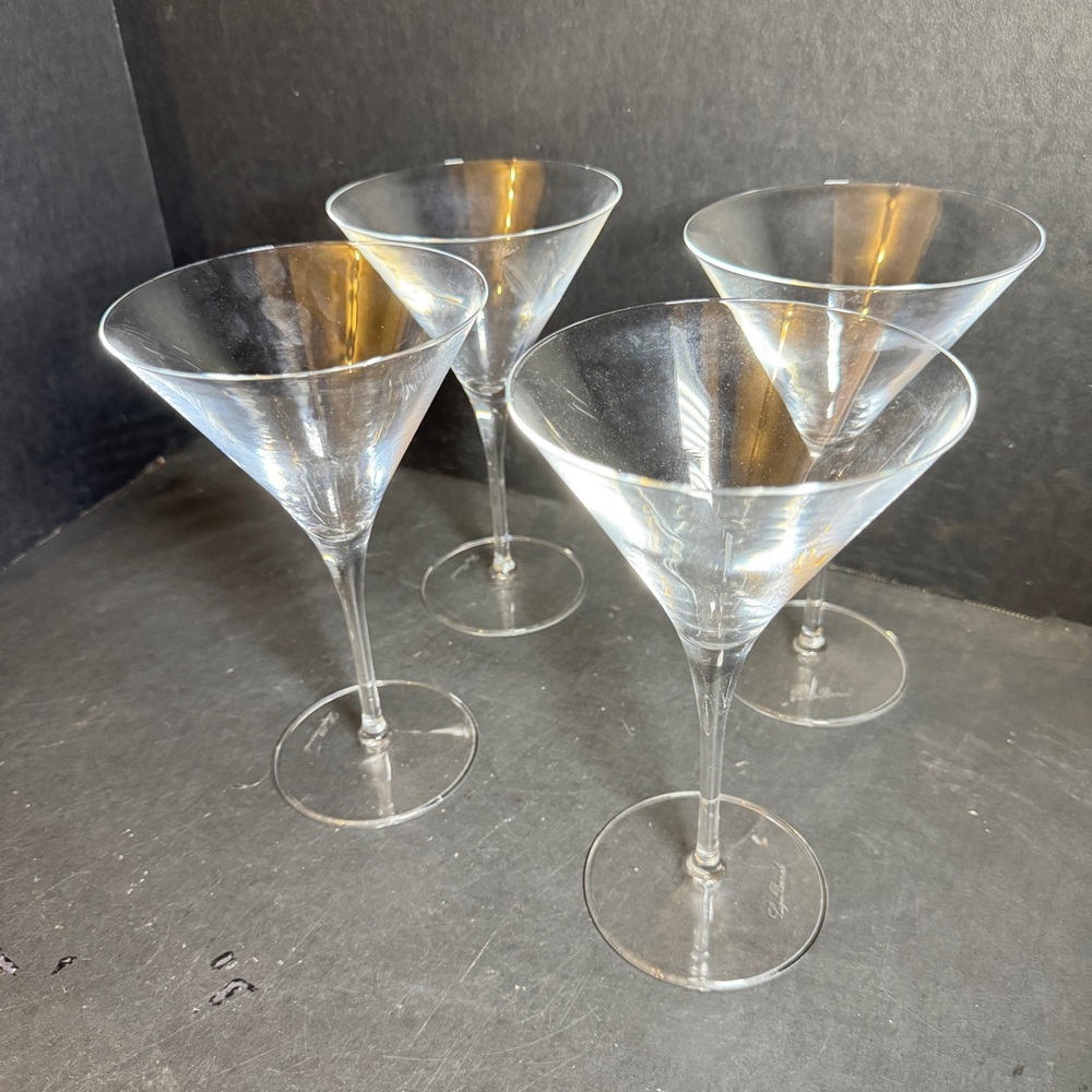 SIGNED Luigi Bormioli Crystal Clear Martini Glass Set of Four [Item 0227]